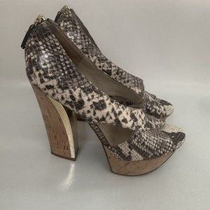Nine West Heels Womens 8.5M Snake Skin Print Stiletto Platform Peep Toe Chunky